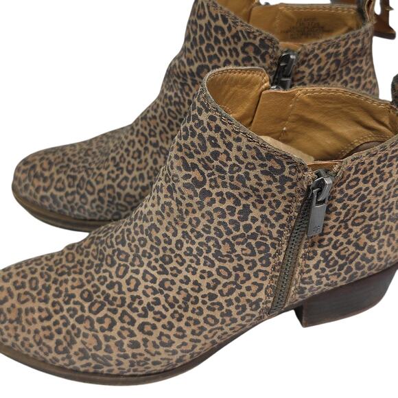 Lucky Brand Basel Womens Sz 7 Leather Animal Print 2 Zippers Ankle Booties - Picture 5 of 11
